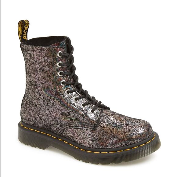 Dr. Martens 1460 Pascal Iridescent Crackle Combat Grunge Boots Gunmetal Sz 7 - Picture 10 of 11